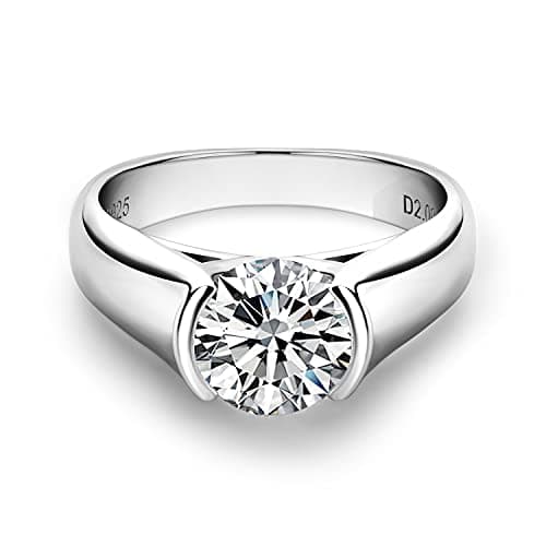 CivetCat Platinum-Plated Moissanite Half Bezel Solitaire Ring for Women VVS 8mm D Color