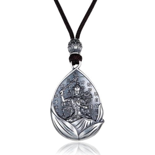 AnuClub S999 Sterling Silver Buddha Guanyin Pendant Necklace Lucky Amulet Jewelry