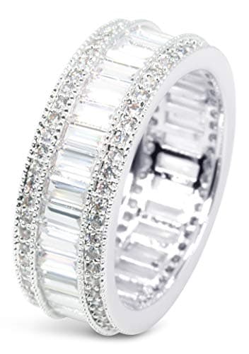 Savlano 18K Gold Plated 8MM Emerald Cut CZ Eternity Ring for Women