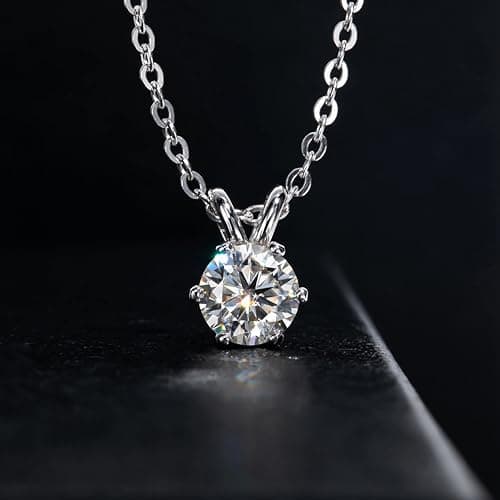 18K gold or white gold moissanite 1 carat circular cut pendant necklace for women, holiday gift with box