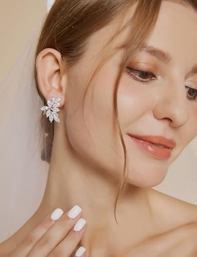 EAMTI Marquise Crystal Dangle Bridal Earrings for Bride and Bridesmaid 925 Sterling