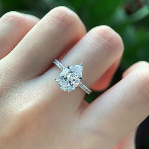 CGSRING 14K White Gold 3 Carat Pear Cut Moissanite Engagement Ring