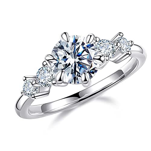 MOOSEA Round 5-Stone Moissanite Engagement Ring, 1.2ct D Color VVS1 Clarity, 14K Vermeil