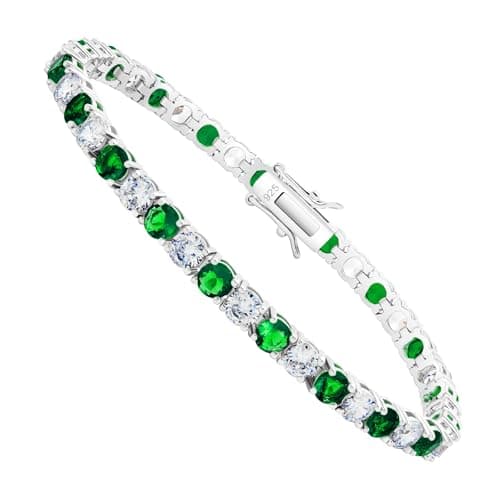 Kose 925 Sterling Silver Classic Tennis Bracelet | 4mm Sapphire Ruby Emerald Cubiz Zirconia | Women and Men, 6.5-8 inche