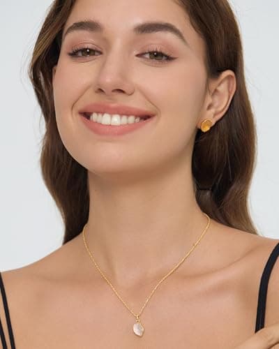 Michooyel Natural Rose Quartz Pendant Necklace 18K Gold Plated S925 Silver for Women