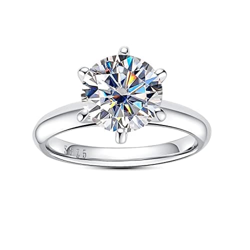 AimiIee Moissanite Engagement Ring, 0.5-3CT Round BrilliantGold Plated 925 Sterling Silver