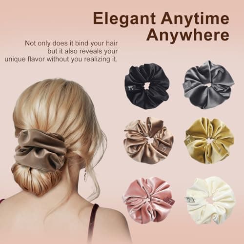 Premium Silk Velvet Scrunchies for Women, Soft Leave Yellow Milky White, 2pcs
