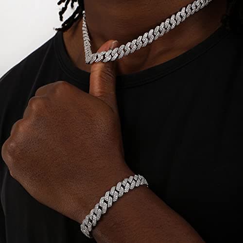 MOFEIJEWEL Full Iced Out Bling 10mm Miami Cuban Link Bracelet 5A CZ Diamonds Silver
