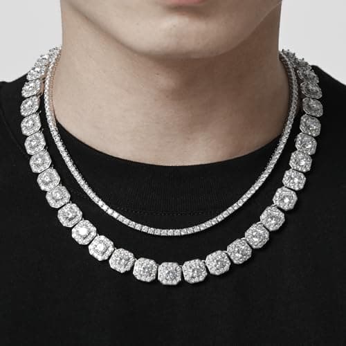 Luxfine 14K White Gold Plated 3mm Tennis Necklace & Choker 5A+ CZ Iced Out Jewelry