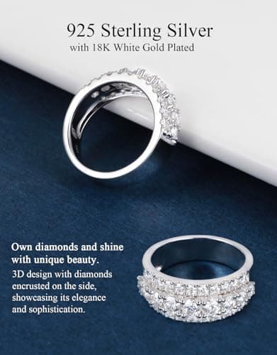 Boieiyftrp D Color VVS1 Moissanite Wedding Ring, Sterling Silver Plated 18k White Gold