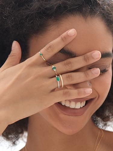 Michooyel 18K Gold Plated Emerald Oval Cut Sterling Silver Statement Rings