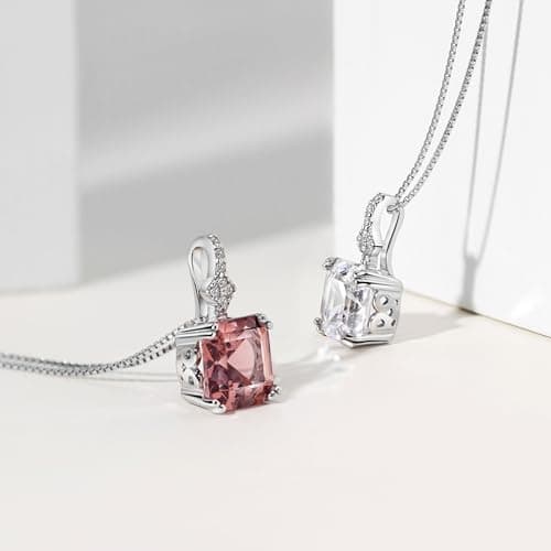 Michooyel S925 Cubic Zirconia/Morganite Asscher Cut Pendant Necklace for Women