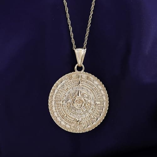 AFFY Aztec Sun Calendar Pendant Charm Necklace 14K Gold over Sterling Silver