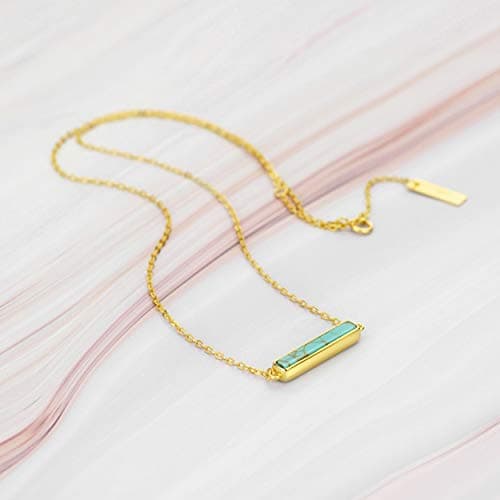 Turquoise Bar Necklace for Women 925 Sterling Silver Gemstone Pendant Necklace