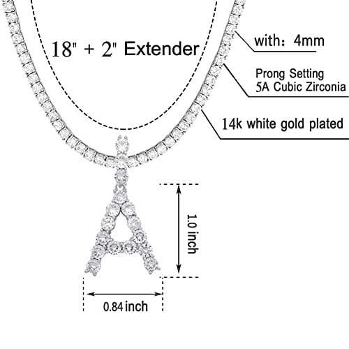Jacruces Personalized Bling CZ Letter Necklace for Women Silver Tennis Chain