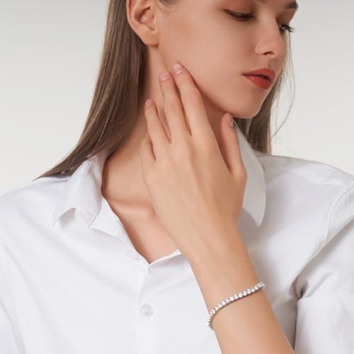 QUEENOU 18K White Gold Plated 10.8 CT Cubic Zirconia Tennis Bracelet