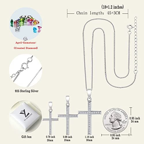 YL Sterling Silver Halo Pendant Cross Necklace for Women (0.79"-1.18")
