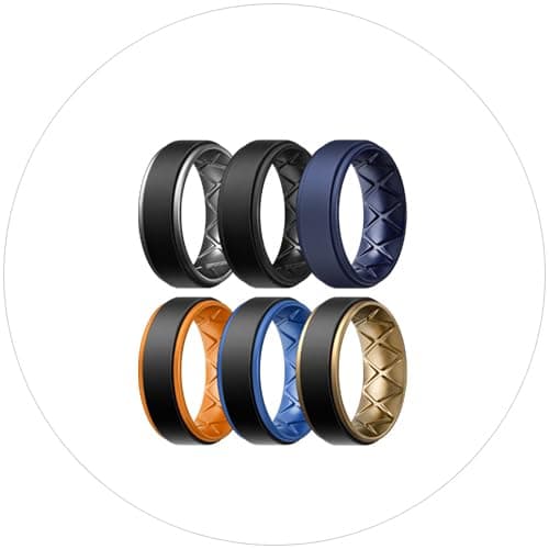 Egnaro Breathable Silicone Wedding Bands for Men - Multipack Step Edge