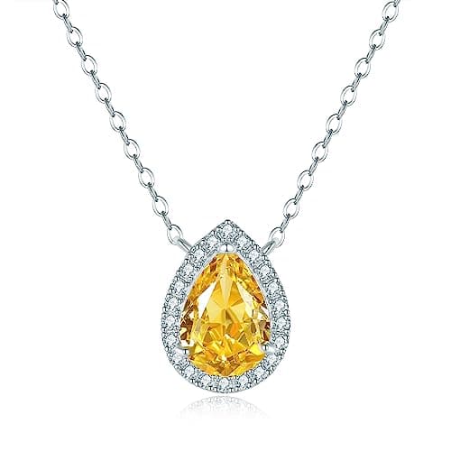 Lab Created Diamond Necklace for Women 925 Sterling Silver 18K Gold Plated Pendant Gift