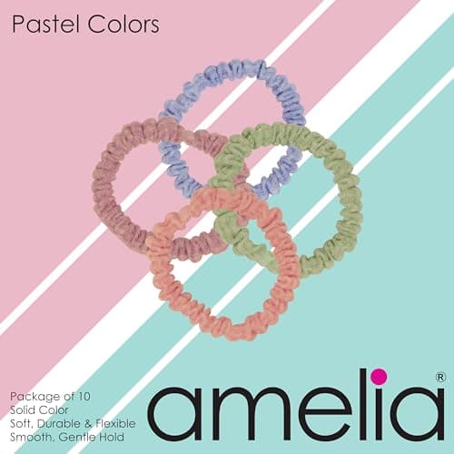 Amelia Beauty 10-Pack Pastels Ribbed Scrunchies – Strong Hold, No-Snag, All Hair Types!