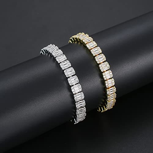 RONALREL Moissanite Baguette Mens Tennis Bracelet