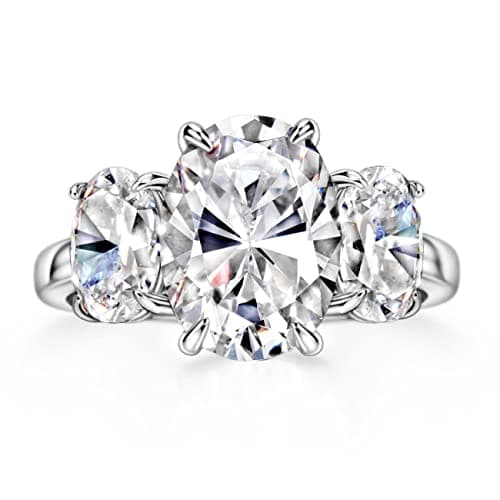 S925 Oval Cut 3-Stone Engagement Ring 5.6cttw Cubic Zirconia Wedding Promise Ring