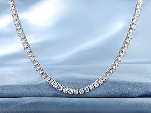 MDFUN 18K White Gold Plated 3.0mm CZ Round Cut Tennis Necklace Chain