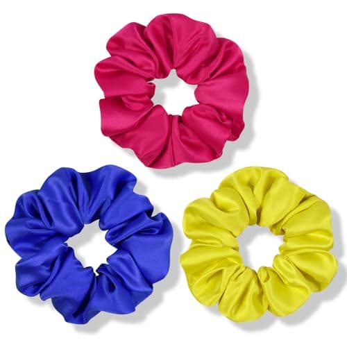 Fittia Black Silk Scrunchies for No Crease Sleep, Silky Satin Hair Ties, 5 Pack