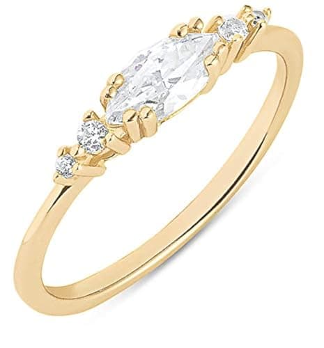 Milla 925 Sterling Silver CZ Cluster Engagement Ring, 14K Gold Plated, Stackable, Hypoallergenic, Comfort Fit