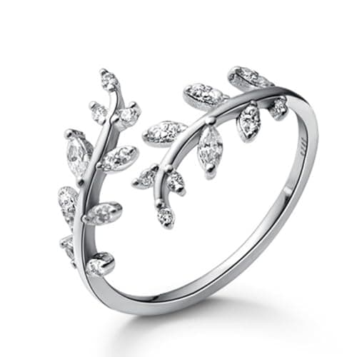 VOPIPO Adjustable Gold Plated CZ Leaf Double Cubic Zirconia Ring for Women