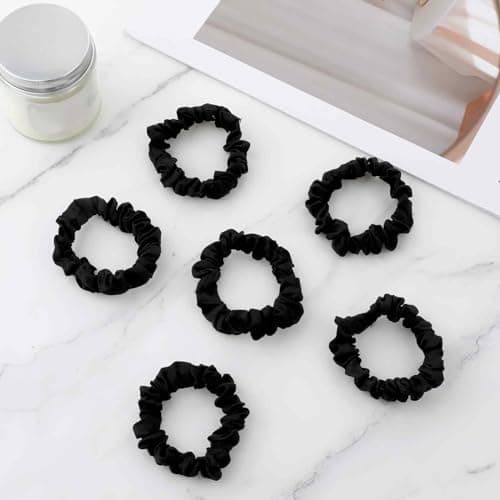 6pcs Luxury Black Satin Scrunchies for Thick Curly Hair