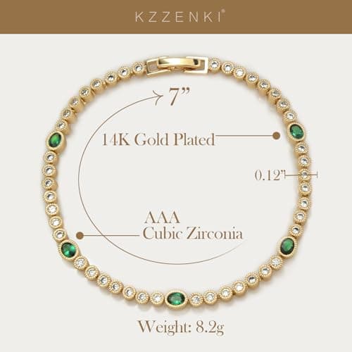 KZZENKI 3mm Gold Cubic Zirconia Tennis Bracelet, 7 Inch