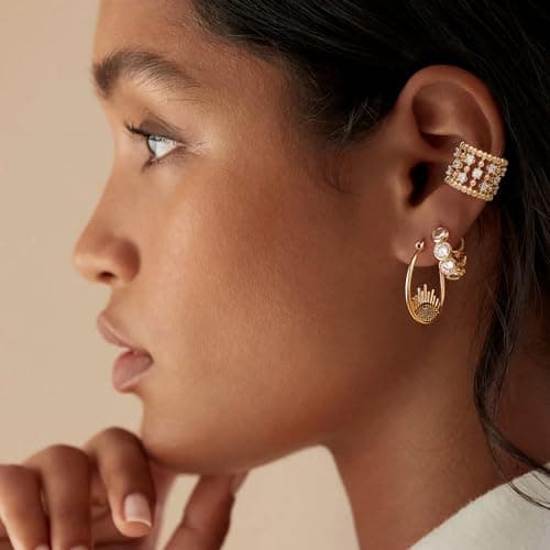 MYEARS 14K Gold Plated Hypoallergenic Women's Gold Earrings Cubic Zirconia Hoop
