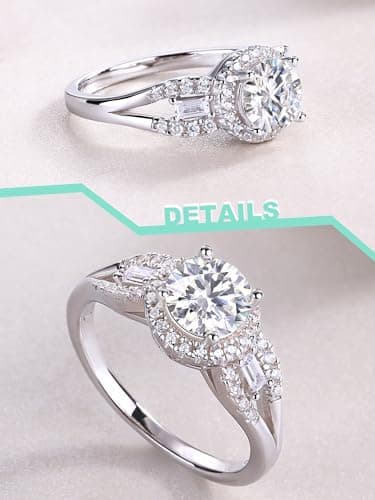 1.4 CT Moissanite Promise Ring, Diamond Wedding Band for Her, Sterling Silver 18K Gold Plated