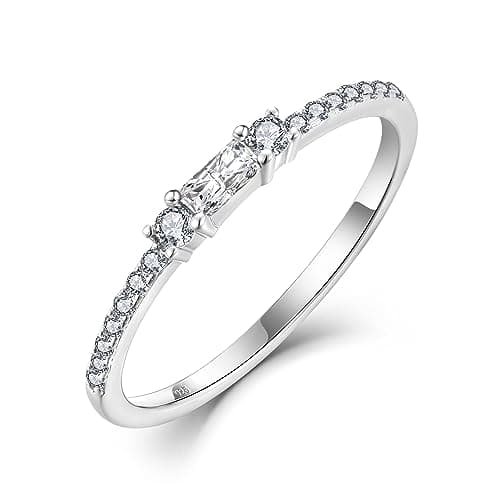 Veshon 925 Sterling Silver Baguette Created Diamond Birthstone Promise Half Eternity Halo Rings for Her Sizes 5-10