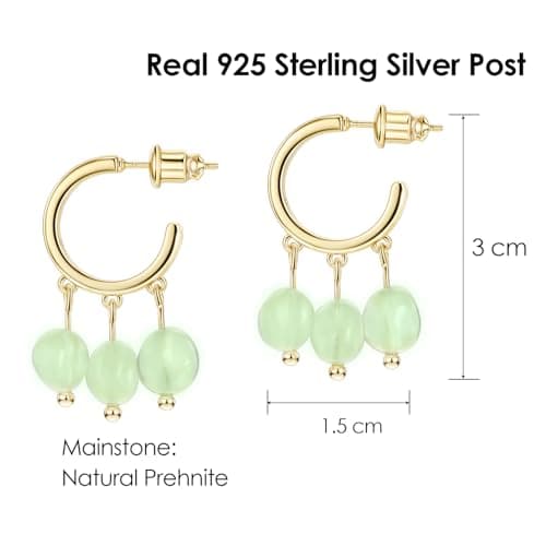Michooyel Sterling Silver Prehnite Dangle Earrings for Women