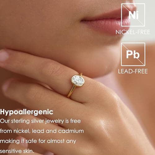 Michooyel 18K Gold Plated CZ Oval Bezel Engagement Ring