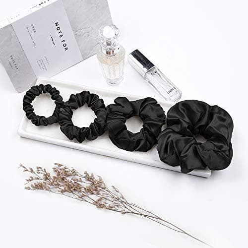 LilySilk 6A Grade Mulberry Silk Scrunchies Set - Black