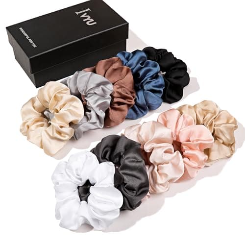 Ivyu Silk Satin Scrunchies - Soft No-Hurt Hair Bands for Women White Black Gray Pink