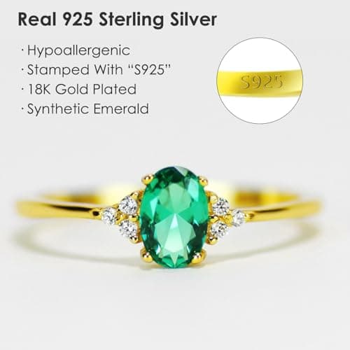 Michooyel 18K Gold Plated Emerald Oval Cut Sterling Silver Statement Rings