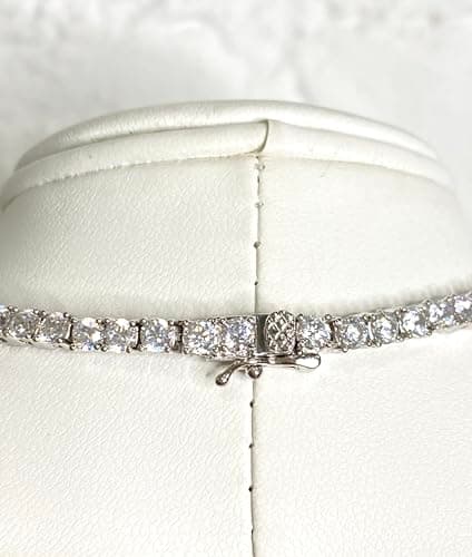 Snow Jewelers 18K Gold Plated White Gold Tennis Necklace, Cubic Zirconia 16 Inches