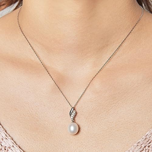Michooyel Women's Freshwater Pearl & Cubic Zirconia Wave Necklace, 16-18 inch