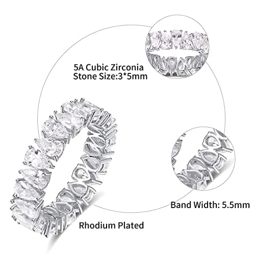 AVECON Eternity Band for Women Sterling Silver Stacking Ring Pear Cut CZ Wedding Size 5-9