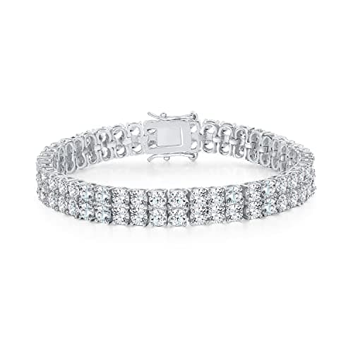 Gemsme 18K Gold Plated 2 Row Round Cubic Zirconia Tennis Bracelet