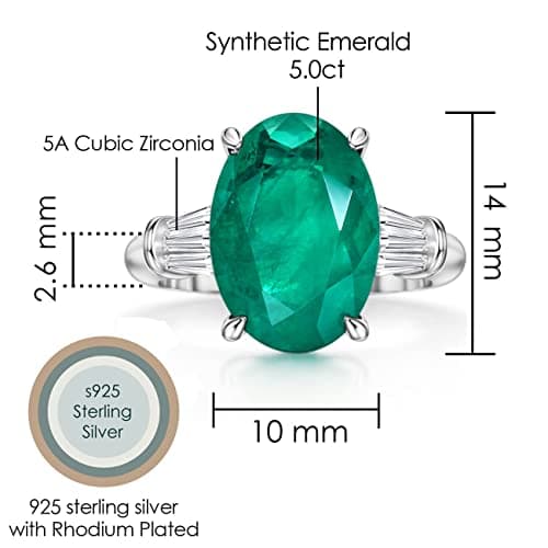 Michooyel 5.0ct S925 Synthetic Emerald Oval Cut Ring for Women