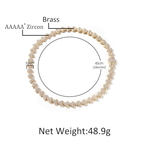 Lulu Mel Hip Hop 14K White Gold Plated 10mm Honeycomb Chain Necklace, 18-20 Inches Rapper Style