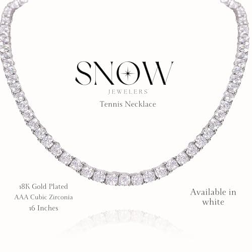 Snow Jewelers 18K Gold Plated White Gold Tennis Necklace, Cubic Zirconia 16 Inches
