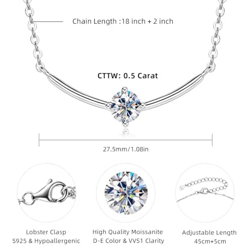 AINUOSHI Solitaire Smile 14K Gold Plated Moissanite Pendant Necklace