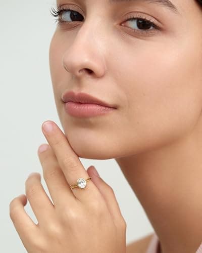 Michooyel 18K Gold Plated CZ Oval Bezel Engagement Ring
