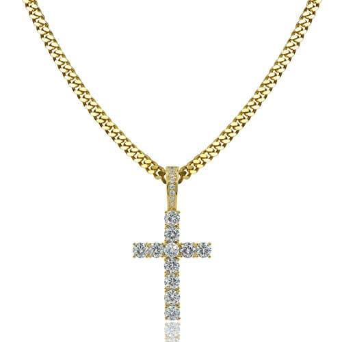 TOPGRILLZ 14K Silver Plated Gold Heart Cross Necklace & Pendant Chain